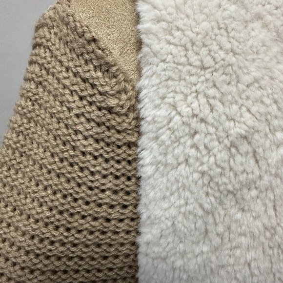Medium Knox Rose Open Front Faux Suede Shearling Tan Cardigan Sweater Jacket - Picture 4 of 7